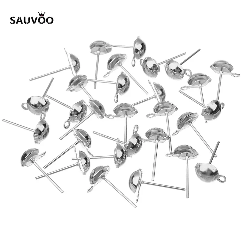 Sauvoo 50pcs Antique Bronze Gold Silver Color Metal Ball Iron Stud Earring Pins 6mm 8mm with Hole for DIY Ear Jewelry Making | Украшения и