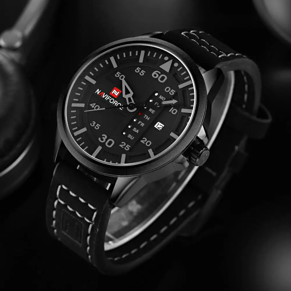 Мужские часы naviforce кварцевые мужские кожаные ремешок 30 м Водонепроницаемые