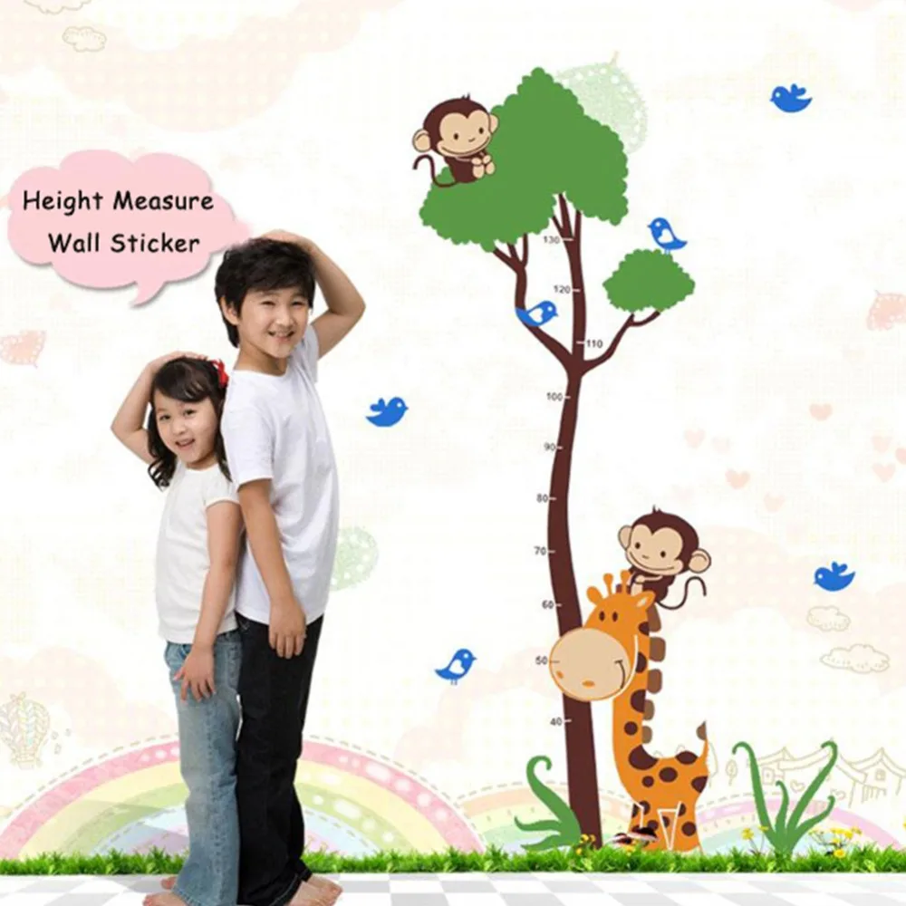 Мультяшные измерительные наклейки жираф дерево обезьяна диаграмма роста