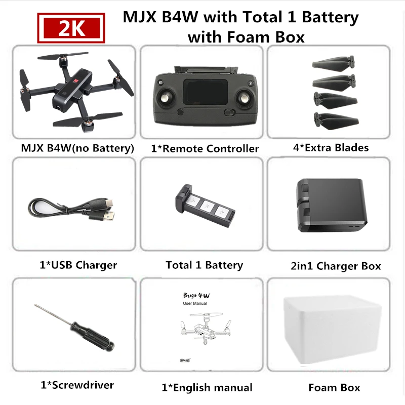 Black 1B Foam Box MJX Bugs 4W B4W 5G Дрон GPS с Wi-Fi 2K HD камера Анти-встряхивание 1,6 км 25 минут Fly Time оптический поток Квадрокоптер-Дрон VS F11 - Цвет: Black 1B Foam Box