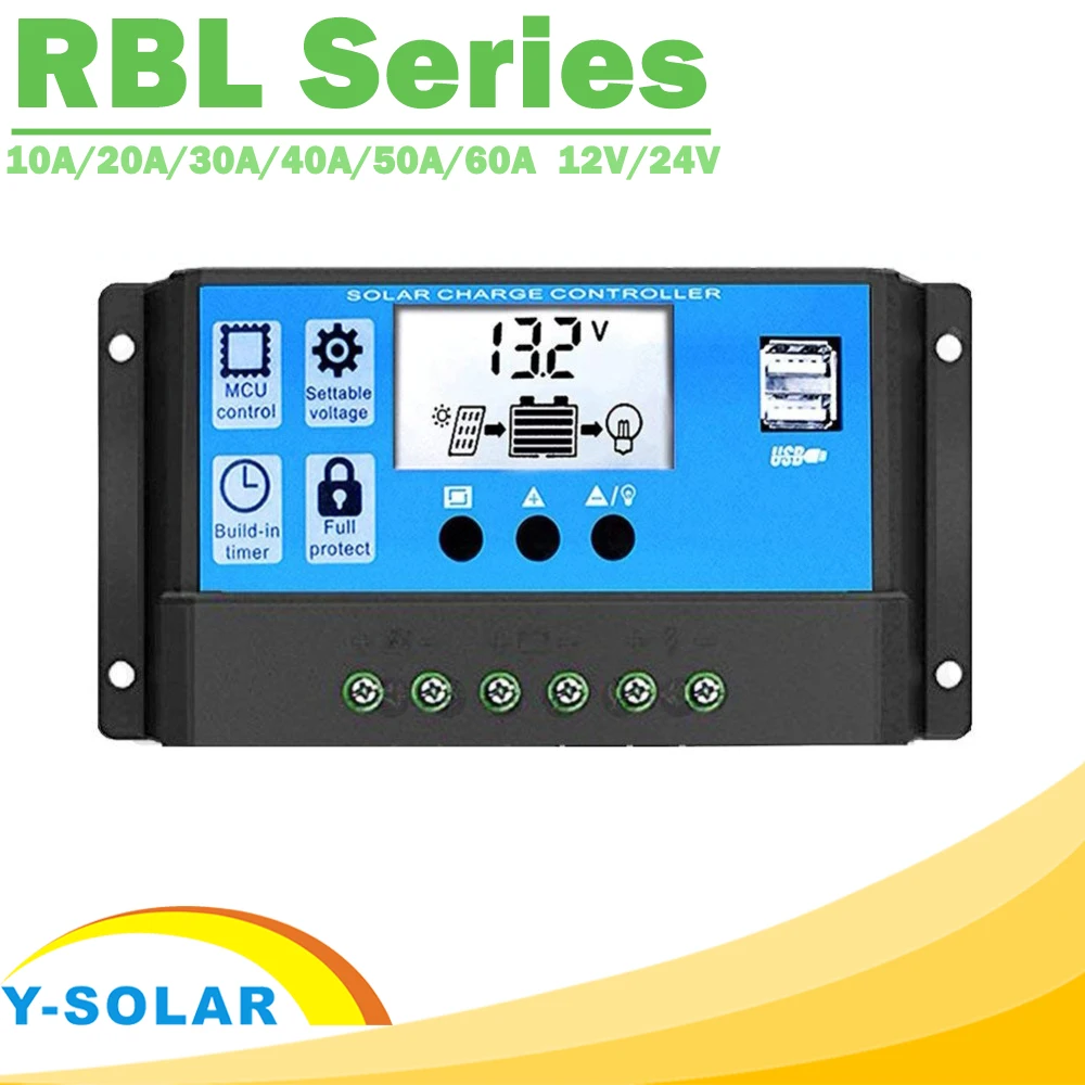 Y SOLAR PWM 60A 50A 40A 30A 20A 10A Солнечный контроллер заряда и разряда 12V 24V Авто ЖК дисплей