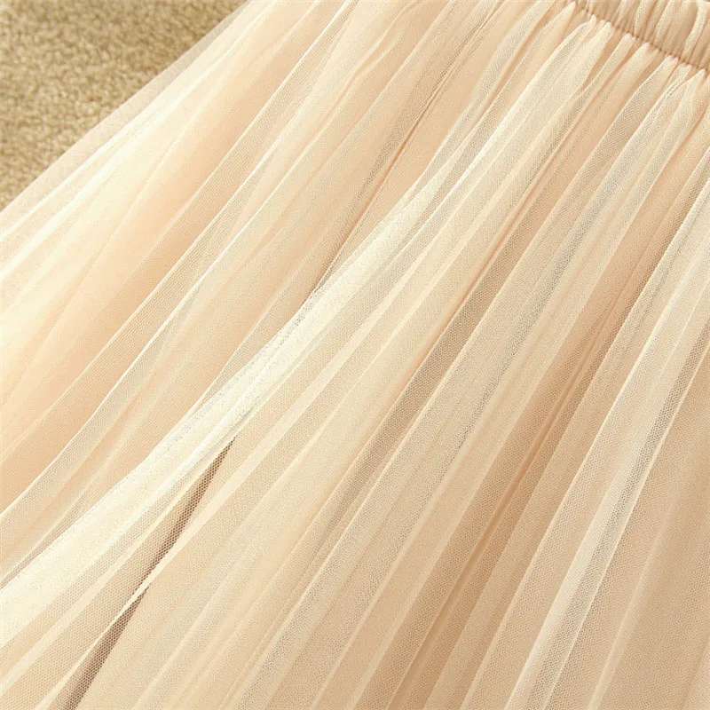 

2018 Spring Summer Maxi Vintage Skirts Womens Elastic High Waist Tulle Mesh Skirt Long Pleated Lace Tutu A-Linen Skirt Female