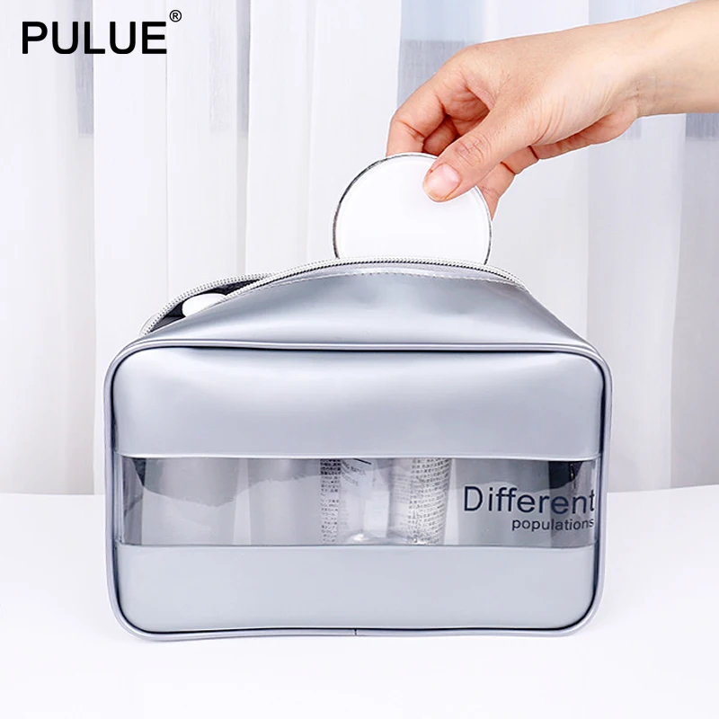 

Good Quality Matte Transparent Waterproof Women Cosmetic Bag Men Wash bag Portable Cube Toiletry Cases Big Zipper Makeup Pouch