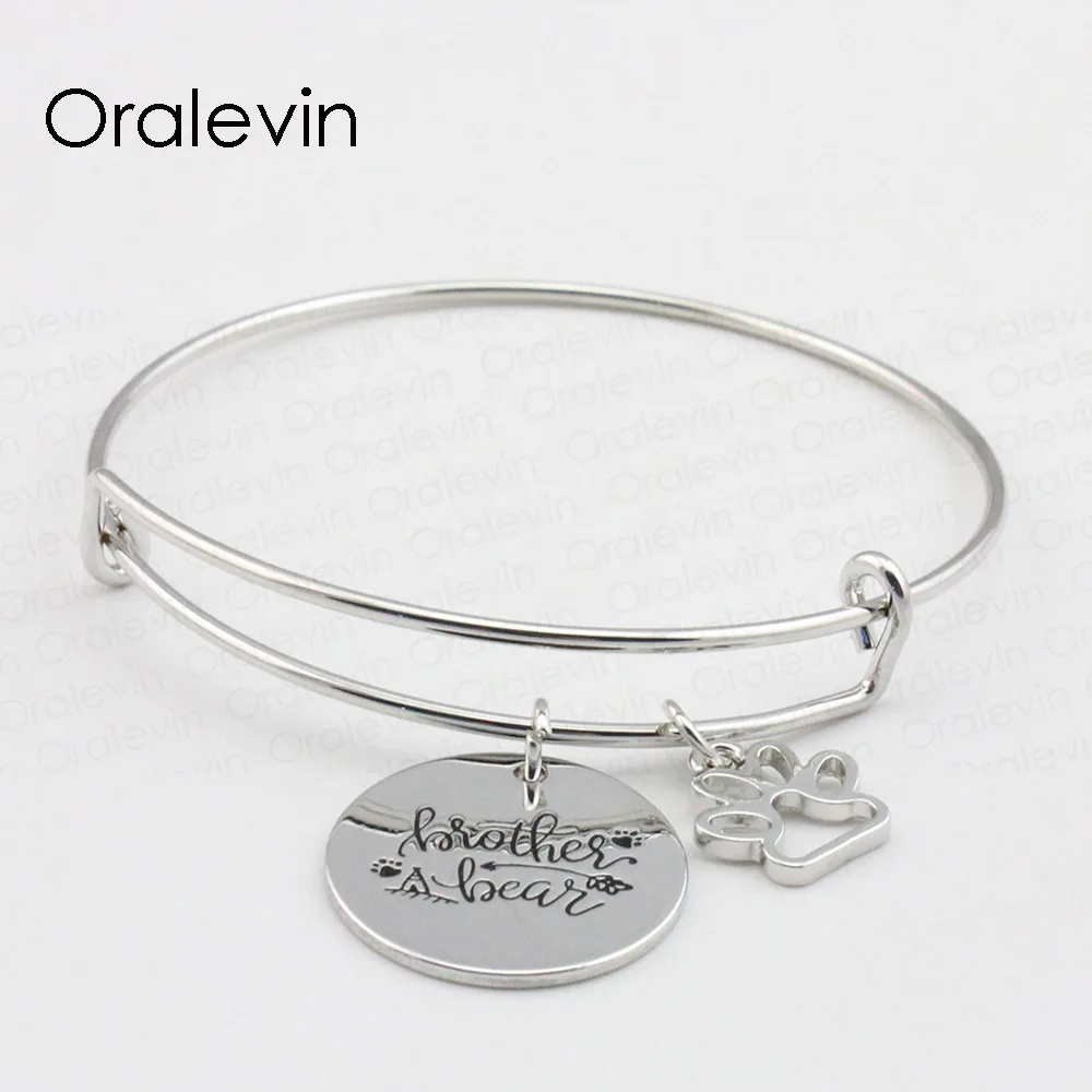 BROTHER BEAR Inspirational Hand Stamped Engraved Custom Pendant Expandable Wire Bangle Bracelet Diy Jewelry 10Pcs/Lot #LN2240B | Украшения