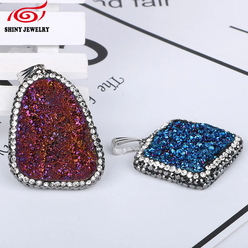 Оптовая продажа синяя уникальная подвеска Drusy из хрустального камня необычная