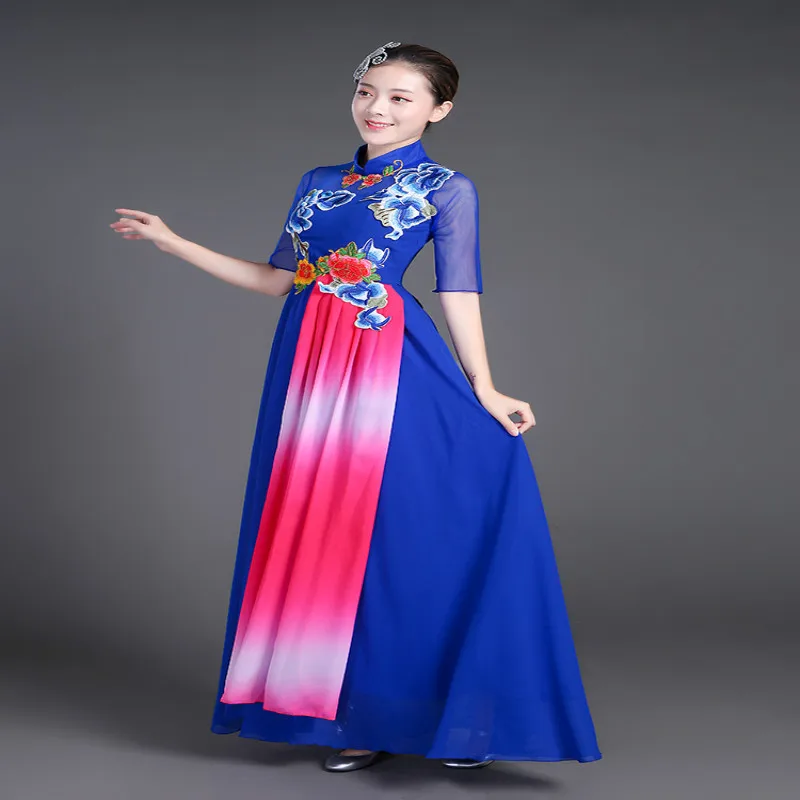 XYF95#Concert dress ribbon applique embroidery long Bridesmaid dresses Chiffon Chinese wholesale women's fashion clothing | Свадьбы и