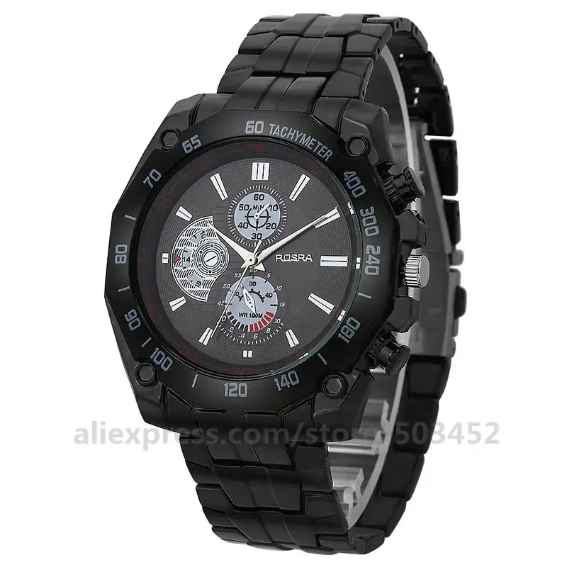 100 шт./лот ROSRA 8659 Модные мужские кварцевые часы из сплава с роскошным стальным
