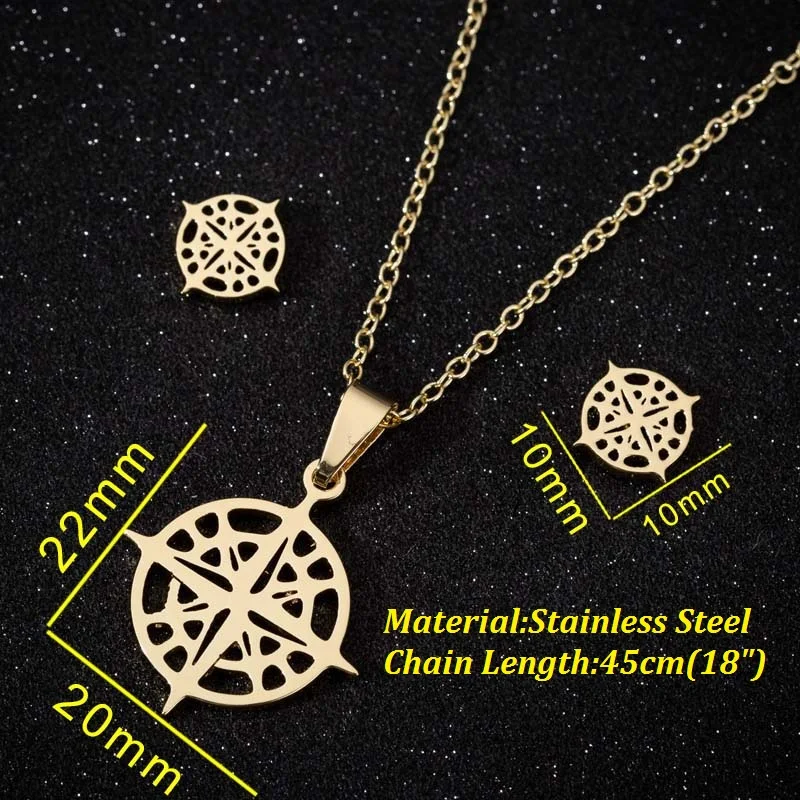 Винтажные в форме компаса ожерелье антикварные круглые серьги гвоздики Женский