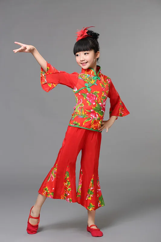 Детский танцевальный костюм Yangke Китайская народная танцевальная одежда для девочек Новогодняя