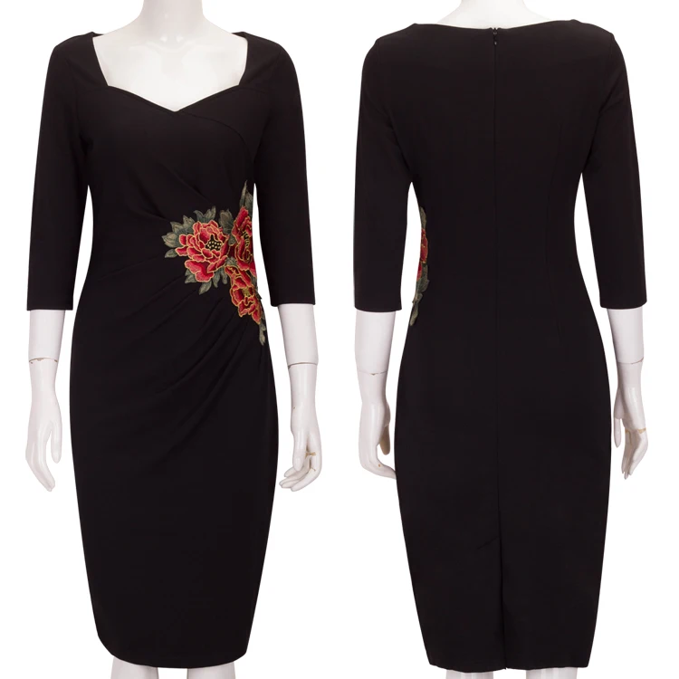 Весна Осень Элегантный Современный Вышивка Повседневная Дизайн Three Четверти