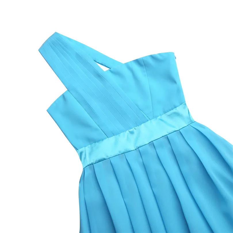 Kids Girls Pleated Chiffon One-shoulder Flower Girl Dress Princess Pageant Wedding Cutout Back Birthday Party SZ 4-14 | Детская одежда