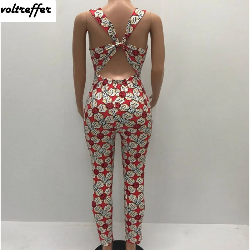 V Neck Floral Print Jumpsuits And Rompers For Women Sexy One Piece Overalls Long Pants Open Back Cross Summer Style Mono Mujer | Женская