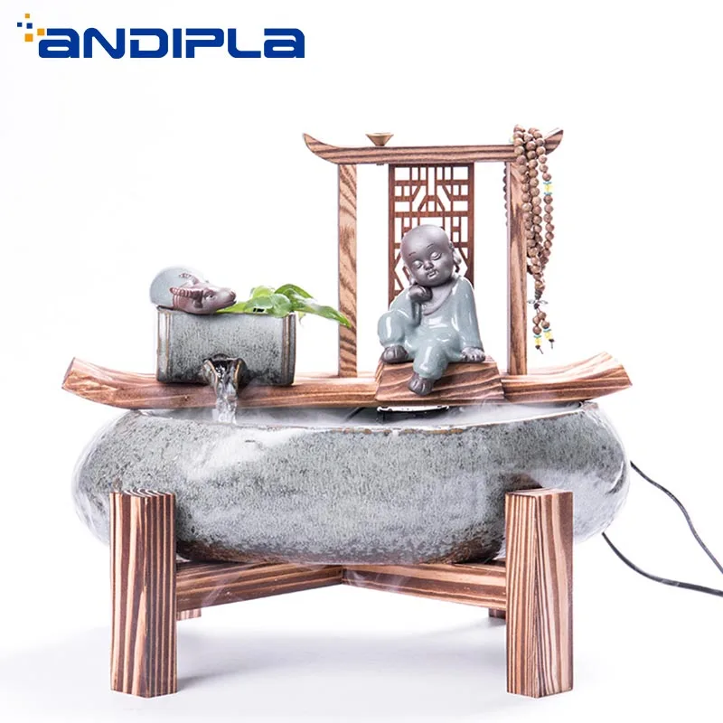 

110-220V Creative Chinese Style Zen Flowing Water Fountain Air Humidifier Ceramic Fish Tank Business Gift Home Desktop Ornaments
