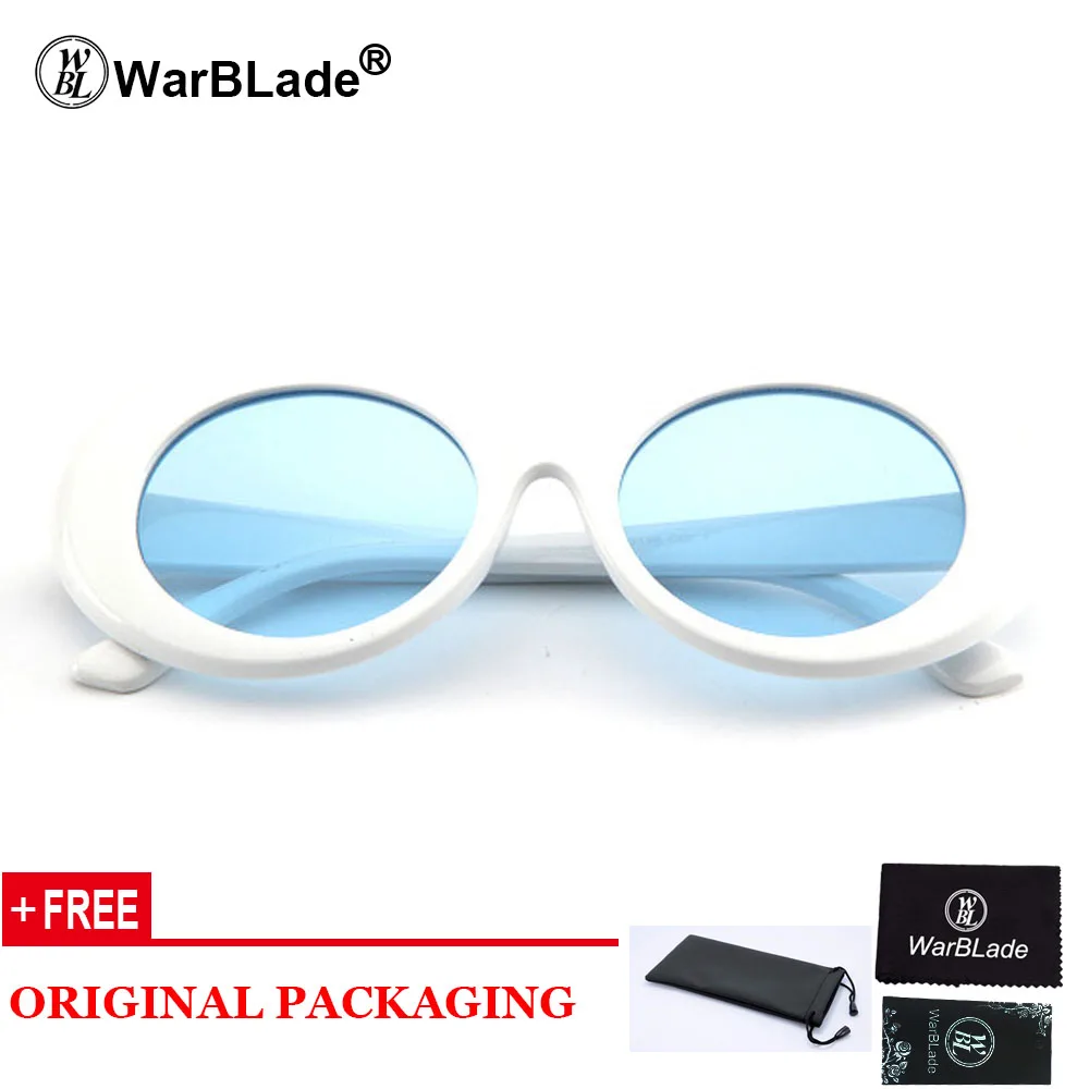 white blue Очки Kurt Cobain, солнцезащитные очки, прозрачные линзы, винтажные овальные очки NIRVANA, модные классические солнцезащитные очки - Цвет линз: white blue