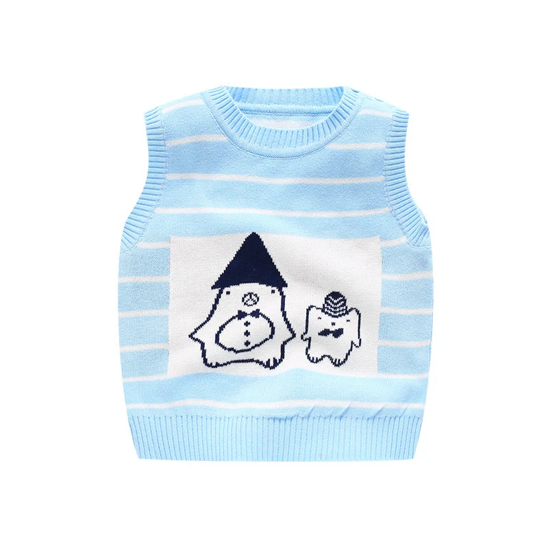 Полосатый Детский свитер с рисунком жилет без рукавов пуловер круглым вырезом