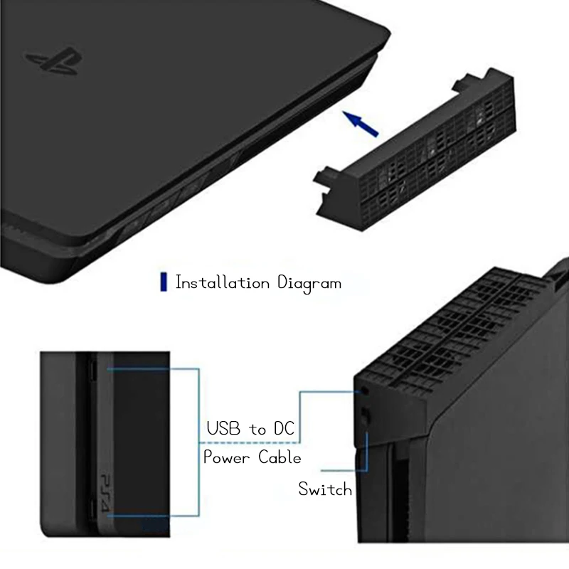 Черный охлаждающий вентилятор USB 3 охлаждающих вентилятора для Playstation PS4 тонкая