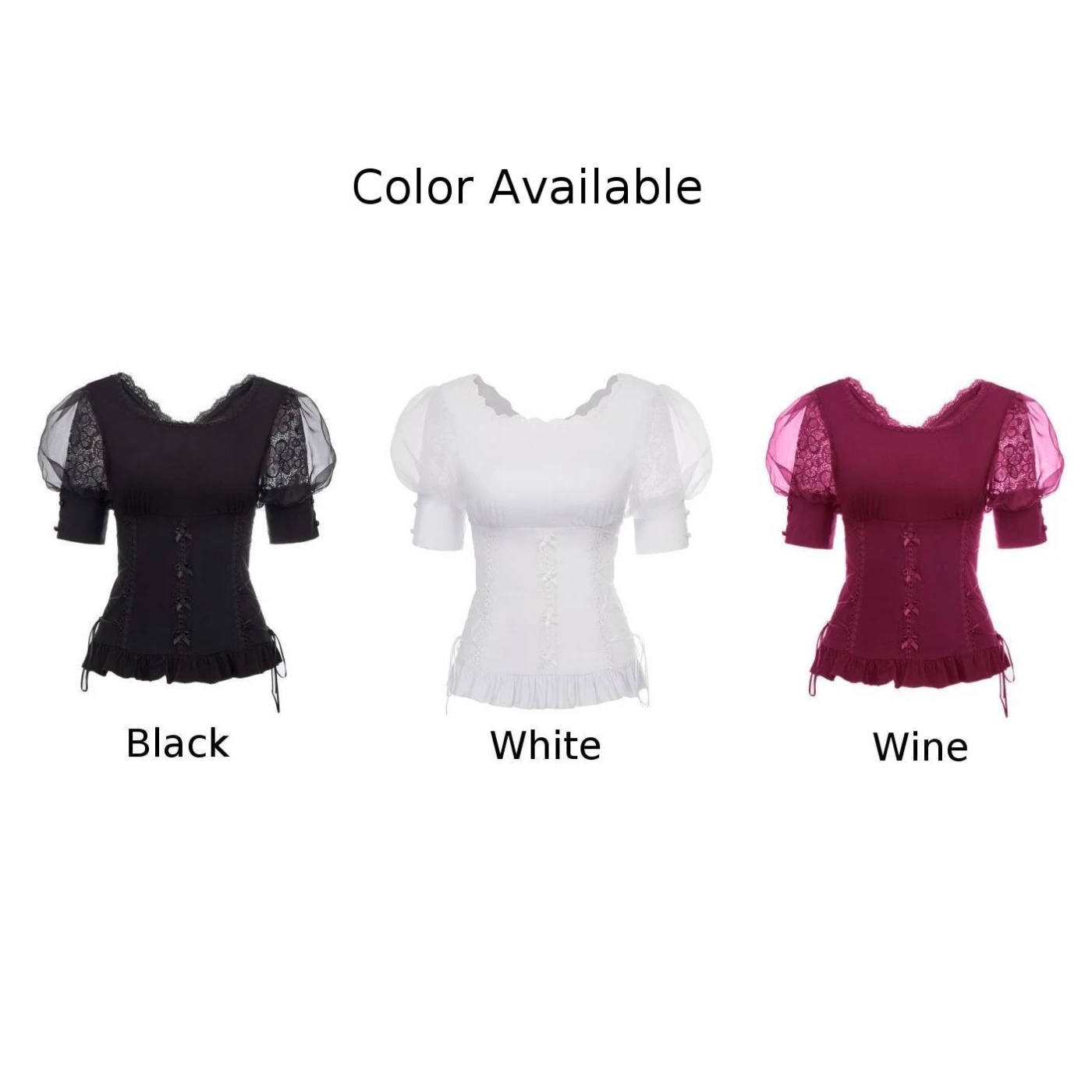 Crew neck Corset tops Retro Shirt Evening party Ladies Blouse Bandage V-back Ruffled hem Casual Womens Fashion | Женская одежда