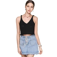sexy womens plunging v neck vest tops cropped wavy hem sleeveless knit shirt bottoming sweater tank top summer blouse camisole
