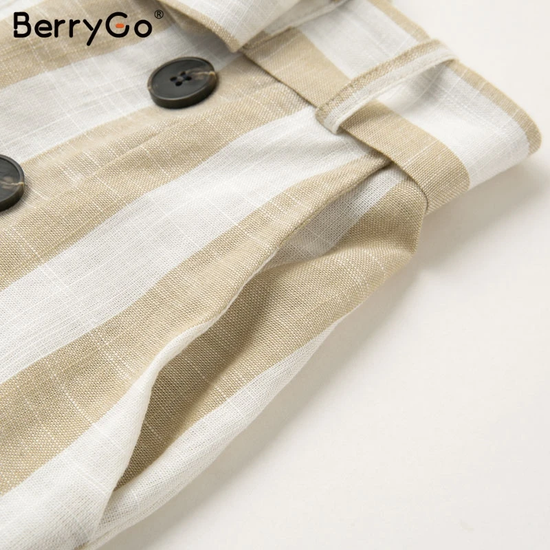 BerryGo полосатые повседневные брюки с разрезом и поясом женские эластичные высокой