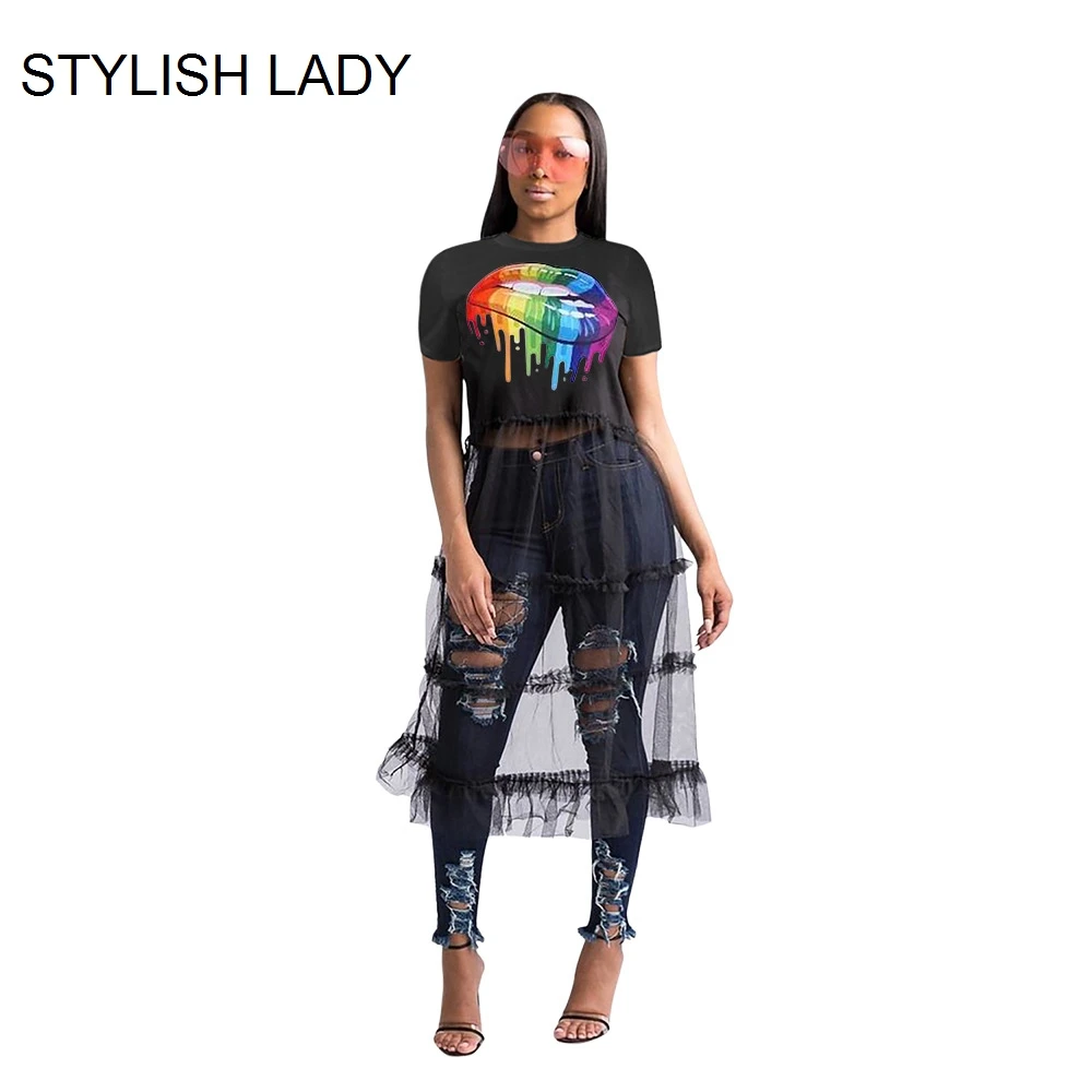 

Женское Сетчатое платье с рюшами, вечернее Клубное платье с коротким рукавом и круглым вырезом, длинное платье с 3D принтом, лето 2019