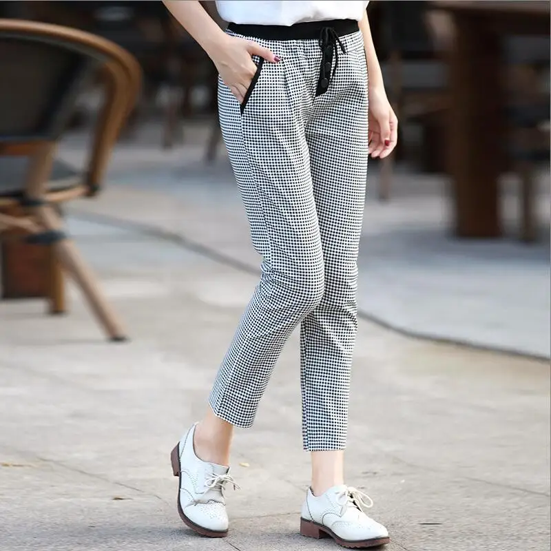 Хорошее качество летние хлопковые штаны в клетку Для женщин 2018 Женская проверить