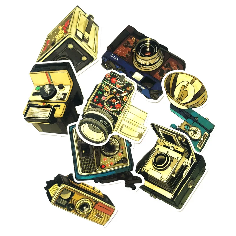 

9pcs Nostalgic Camera Cool Graffiti Sticker Suitcase Trolley Case Waterproof Retro Camera Vintage Gramophone DIY Style Sticker