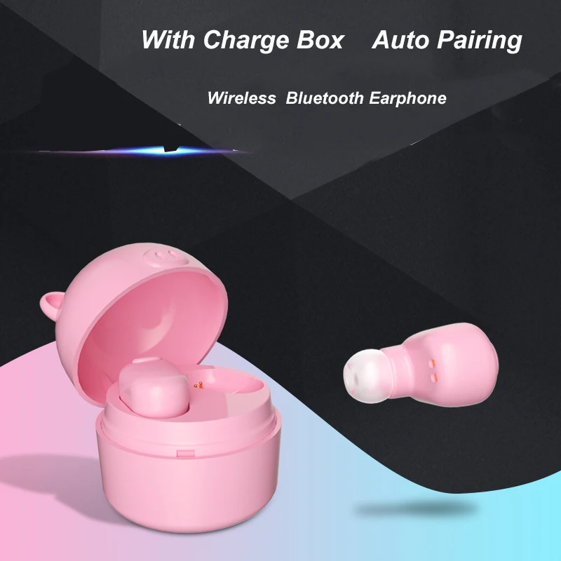 IPhox Lovely Pig Bluetooth наушники с мини беспроводной зарядной коробкой Спортивная bluetooth