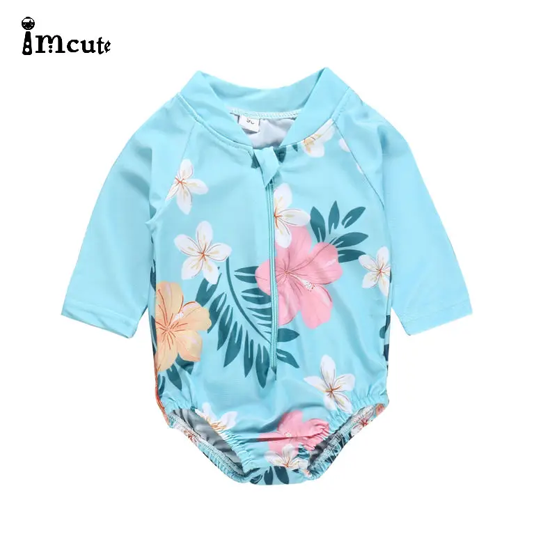 Детский купальник-бикини с длинными рукавами и цветочным принтом для маленьких