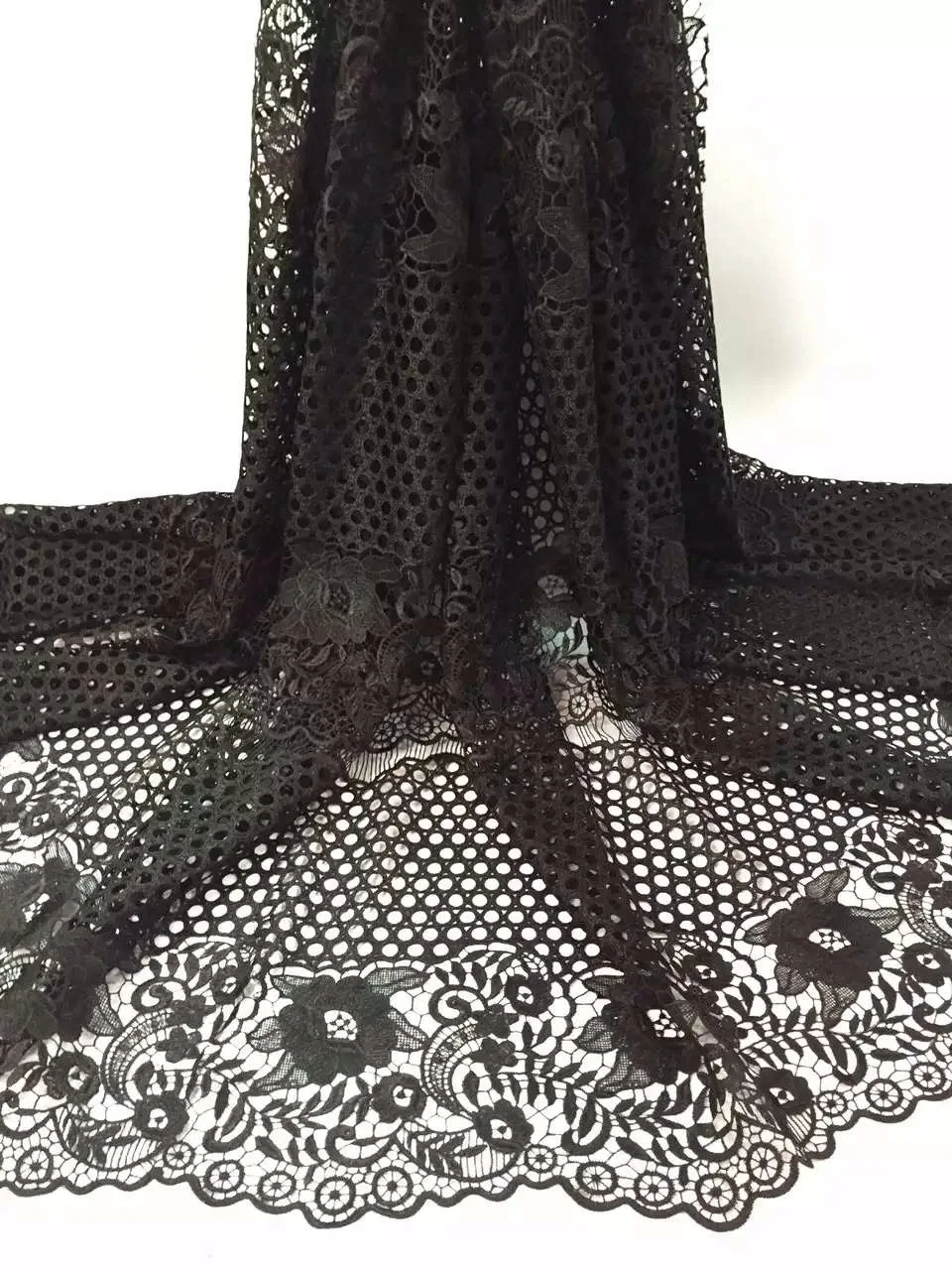 Высококачественная африканская гипюровая кружевная ткань оранжевая/черная