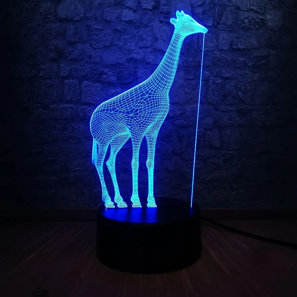 Африканский животный Жираф 3D USB светодиодный светильник 7 цветов меняющий