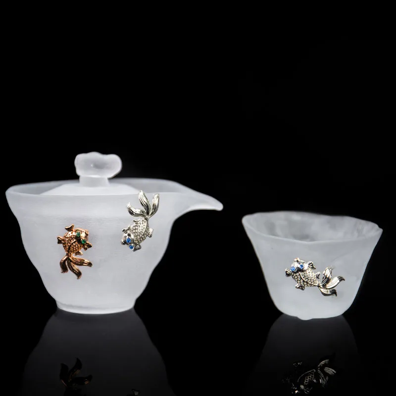 140 мл креативный набор для чая бутик Циркон инкрустация серебро Золотая рыбка