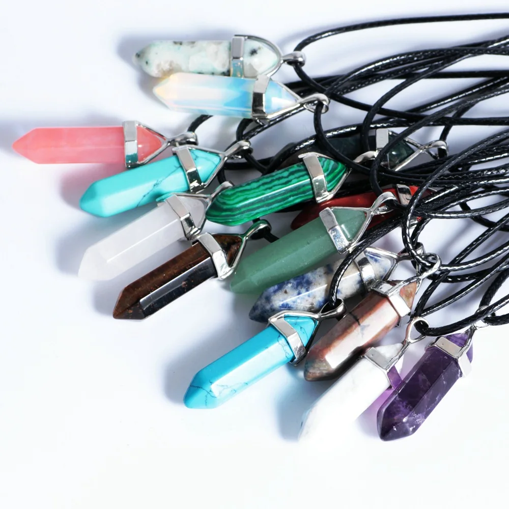 

Trendy Charms Natural Stone Hexagon Shape Crystal Pillar Pendant Necklace Jewelry DZ0112n