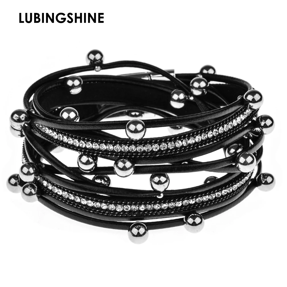 LUBINGSHINE модный многослойный браслет с бусинами для женщин и мужчин кожаные