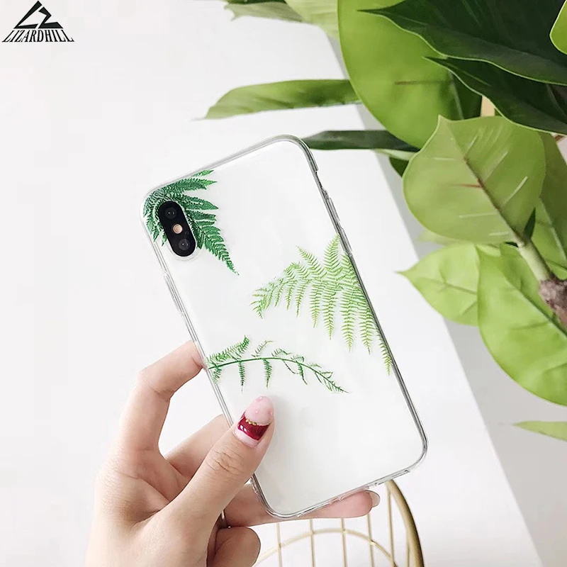 Lizardhill ins/модные стиль зеленые листья Чехлы ТПУ телефон для iphone 7 Чехол 6s 8 plus x