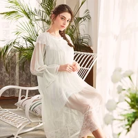 ysmile y elegant lace nightgown long sleeve sweet sexy modal home wear round collar nightdress solid princess indoor clothes