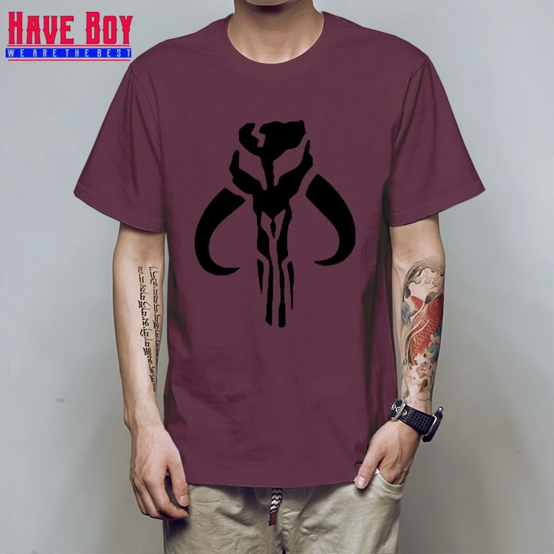 Модные рубашки короткий мандалорский череп Boba Fett Мужская футболка с круглым вырезом HB07