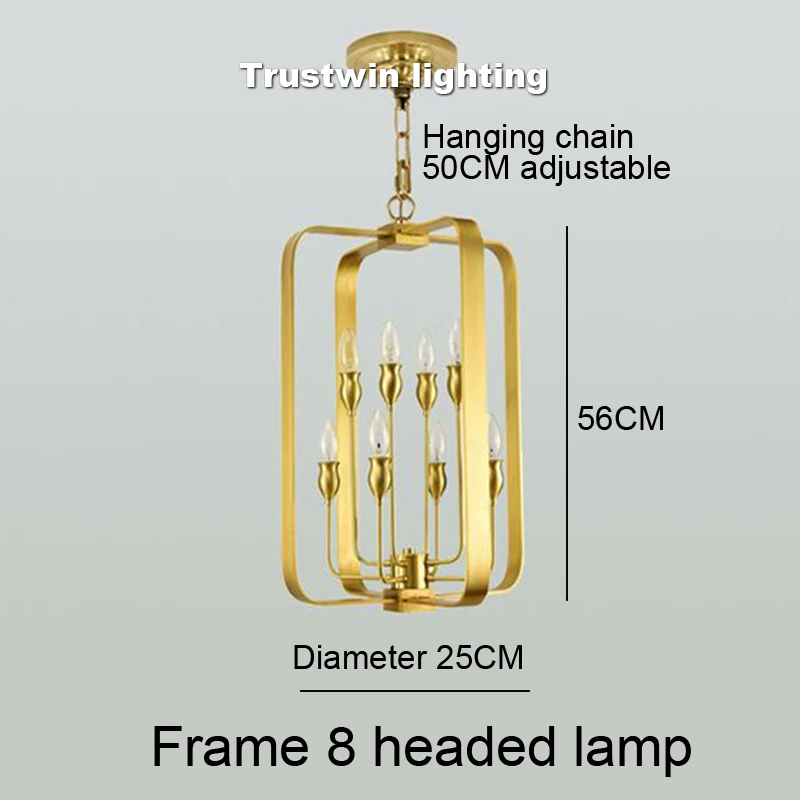 Frame 8 headed light Американский Европейский минимализм медный светодиодный светильник-люстра лампа E14 современный латунный подвесной светильник для фойе столовой гостиной - Цвет абажура: Frame 8 headed light