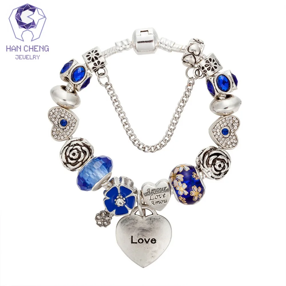 HanCheng роскошный эмалированный браслет с сердцем стразы в виде цветов хрустальные