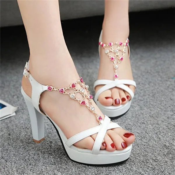 10 cm High Heel Open Toe Platform Crystal White Shoes Thick Heels Pink Women Sandals | Обувь