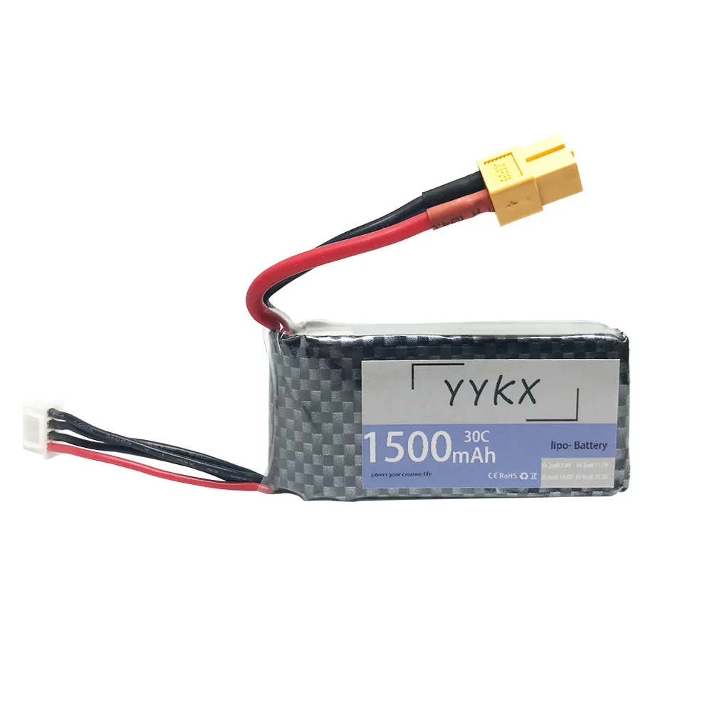2 шт./лот 11 1 В 1500 мАч 30C высокая мощность LiPo батарея T/XT60/вилка перезаряжаемая Lipo для
