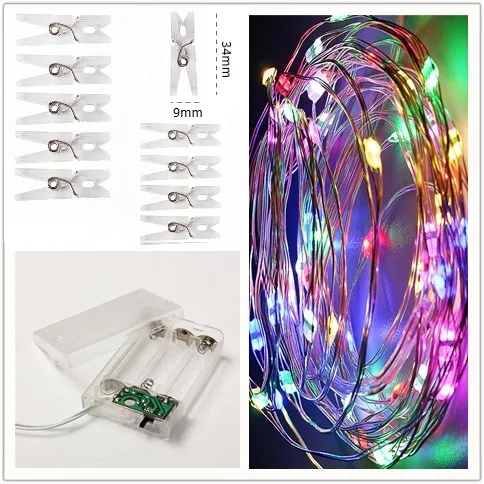 RGB light 5 м 10 м светодиодный гирлянда медная проволока с Деревянные прищепки на батарейках Гирлянда для фото держатель Рождество Свадьба День рождения - Испускаемый цвет: RGB light