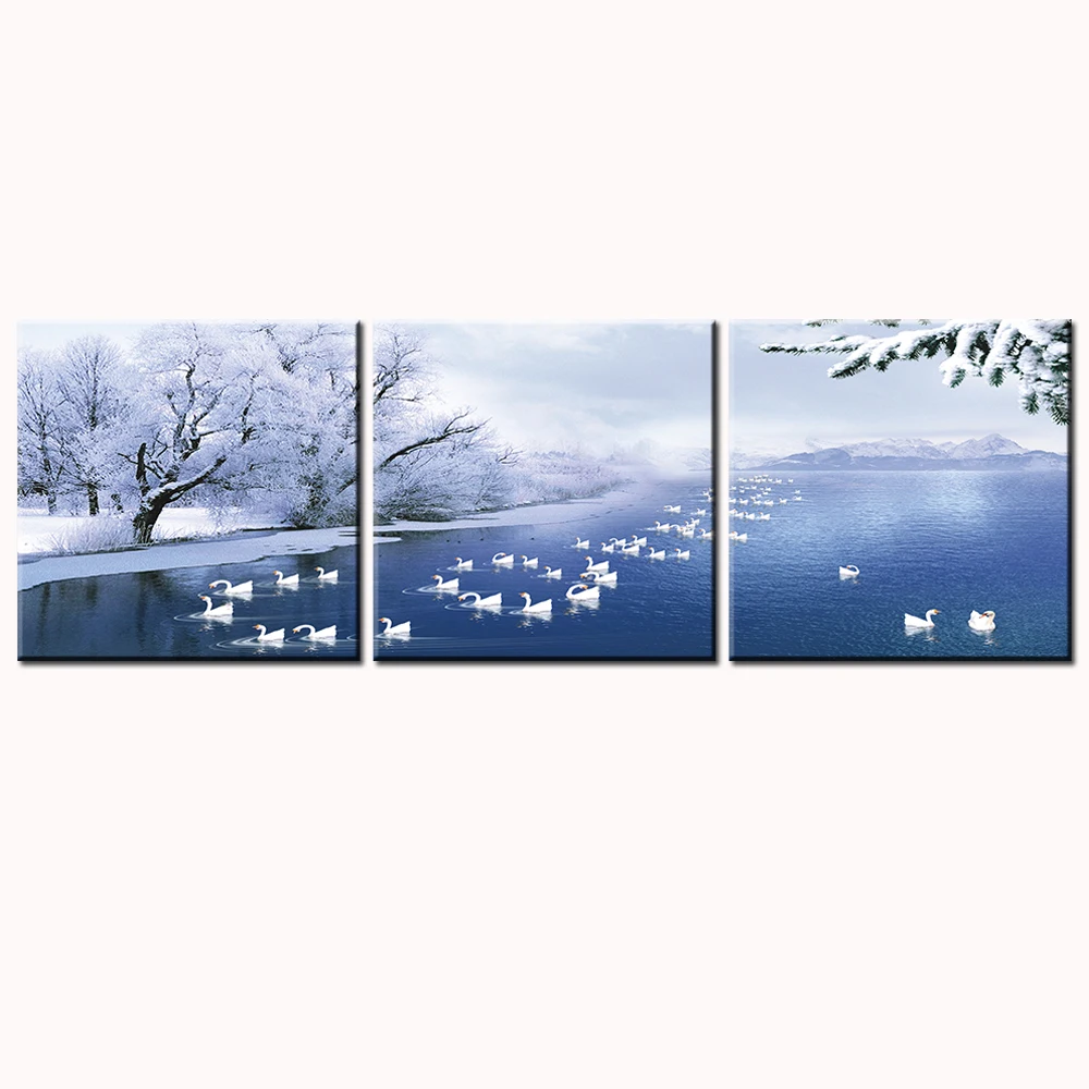

Modular Oil Painting Unframed Landscape Snow Modern Canvas Painting Wall Picture Swan Painting for Home Decoration Picture