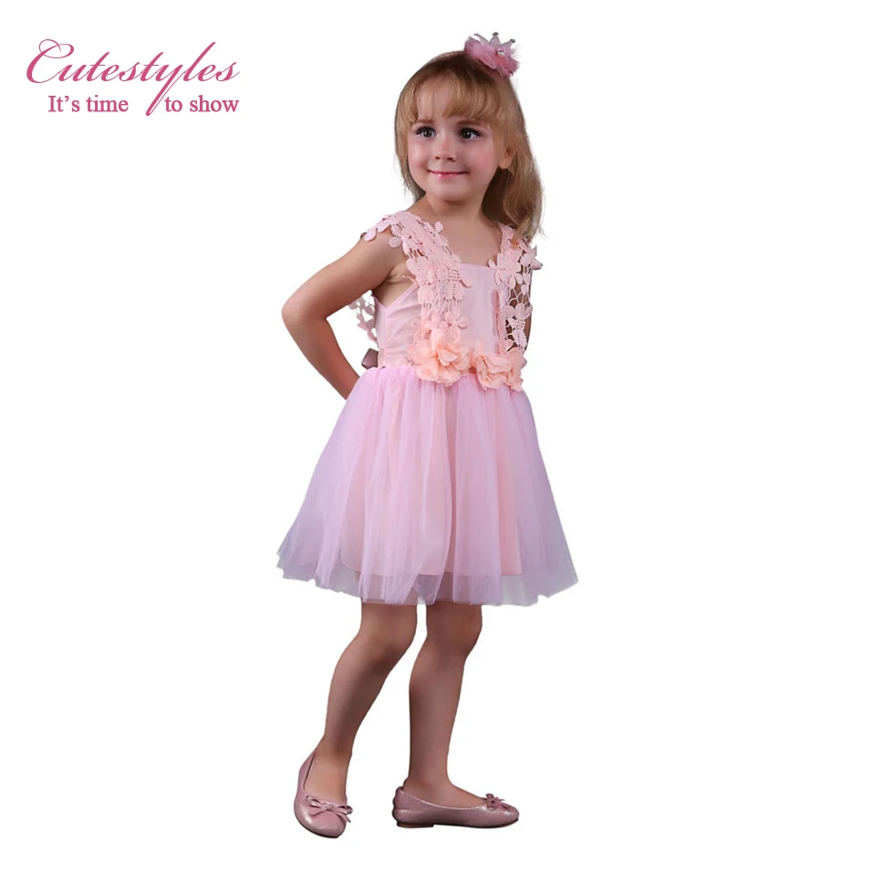 Cutestyles 3 цвета Кружевное платье белого с цветочным принтом для девочек розовый