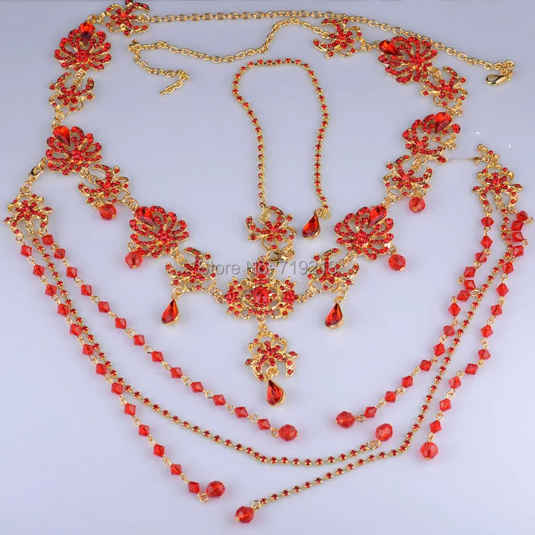 Бохо Роскошные Красные/белые/золотые кисточки Хрустальный лоб Свадебная оптовая