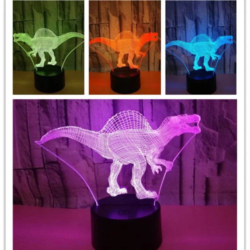 Динозавр 3D Led ночник 7 цветов LED Настольная лампа USB Сенсорный пульт удивительная