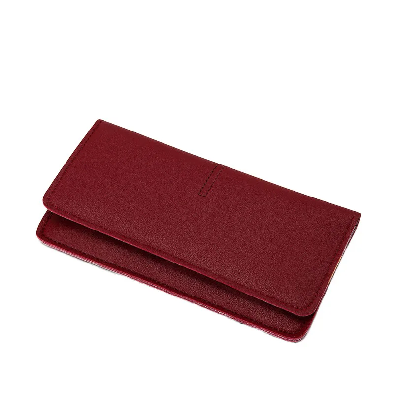

10PCS / LOT Simple Long Wallet Ladies Elegant Leather Ultra-thin Card Holder Phone Wallets Women Money Bags Carteira Feminina