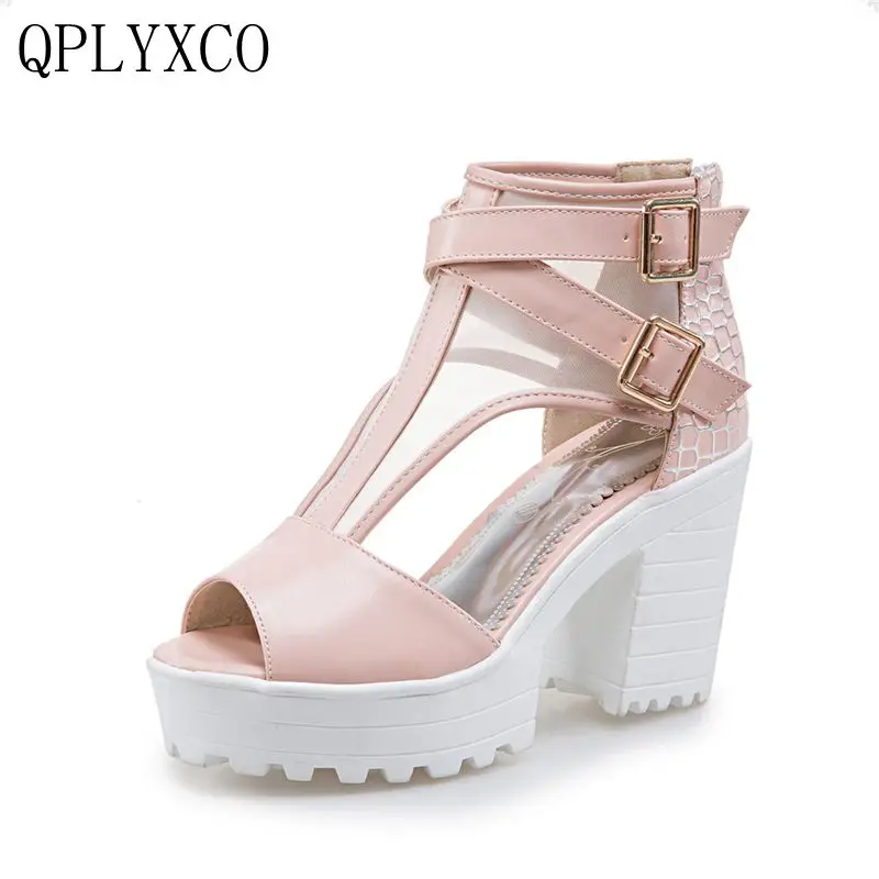 

QPLYXCO 2017 Big Size stlye Summer Sandals Women Platform Female Thick Heel High Heels Peep Toe Sandals party Shoes Women 3125