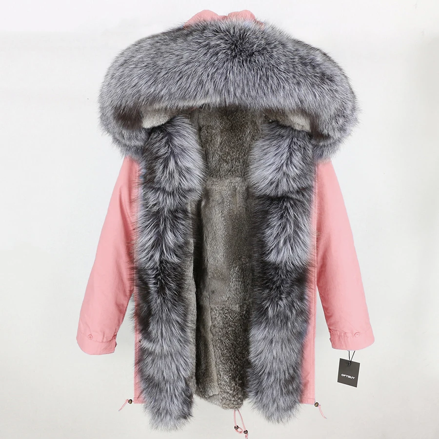 17 OFTBUY новая зимняя куртка женская длинная парка Воротник из меха серебристой лисы с капюшоном Толстая теплая верхняя одежда с подкладкой из меха кролика уличная одежда Новинка - Цвет: 17