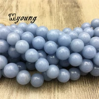 natural blue angel stone beads loose beadsangelite round beads for diy jewelry 5 strandslot my2073