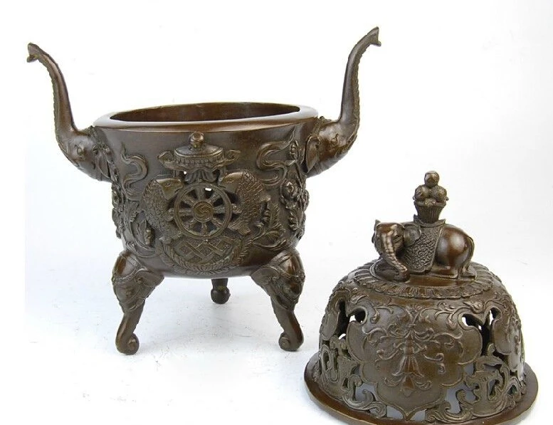 Китай Красной Меди Буддизм Слон Восемь сокровища Дворец Курильница | Дом и сад